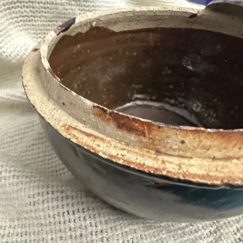 Vintage Asian Brown Glaze Stoneware Lidded Pot Jar Dark Wabi Sabi Japandi 6.5